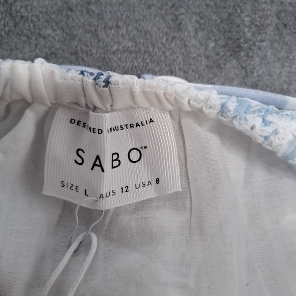 SABO SKIRT Amanda Mini Dress Size L US 8 100% Cotton With Eyelet Floral Babydoll - Picture 12 of 16